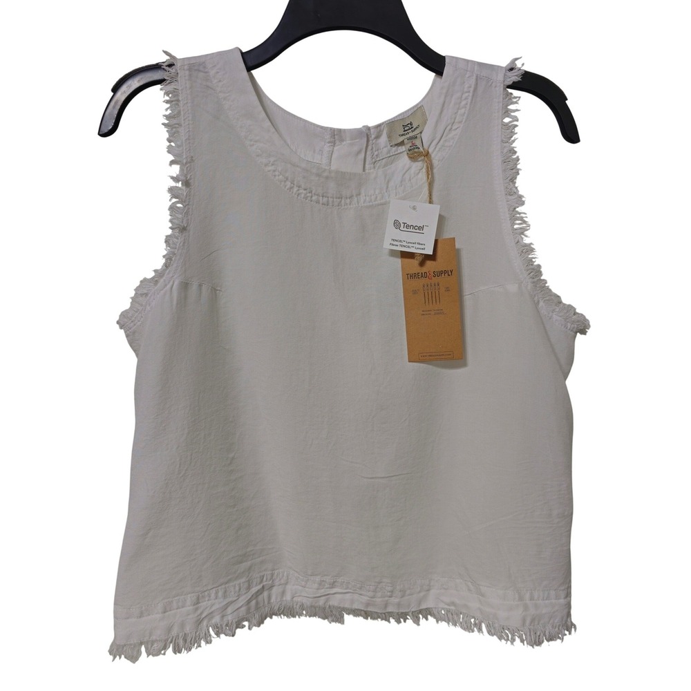 Thread & Supply White Tencel Lyocell Frayed Button Back Tank Top Size M NWT